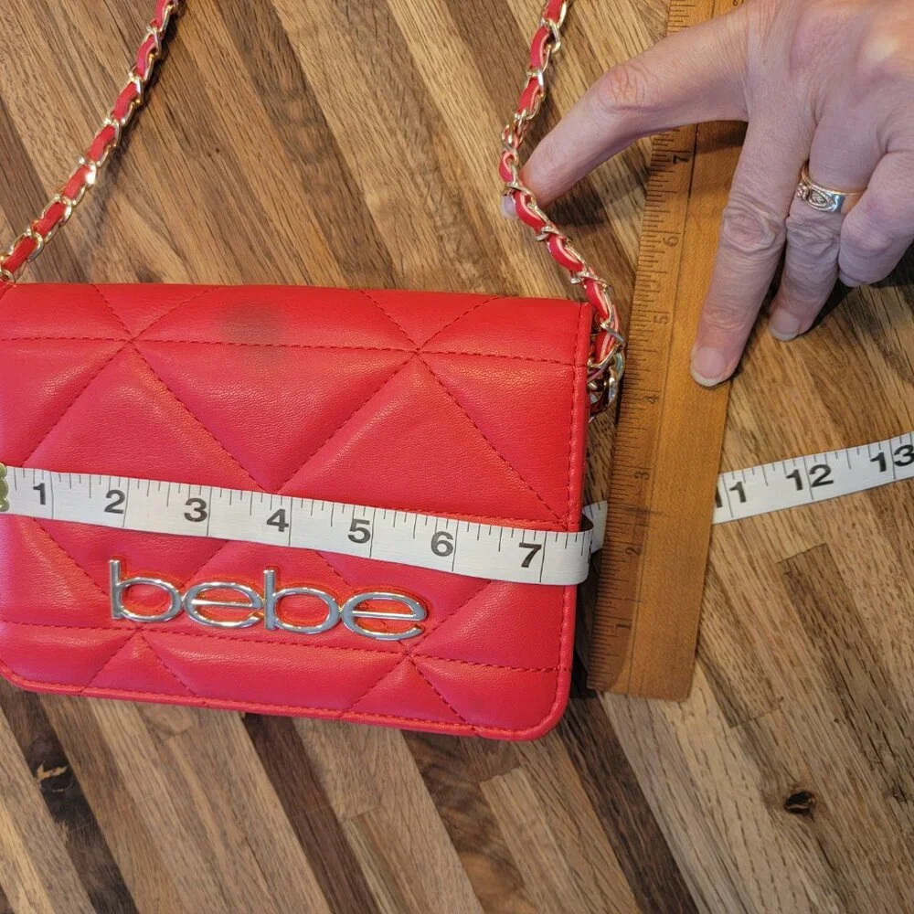 BEBE Red Quilted Faux Leather Crossbody Purse w Gold Chain Handstrap